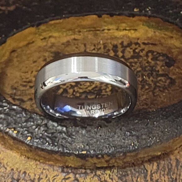 Men's Real Two Tone Silver Tungsten Wedding Ring - Two Tone Wedding Ring Guys - Picture 3 of 10